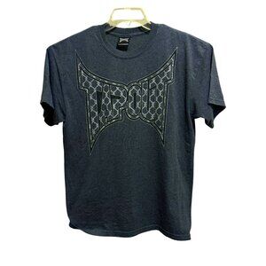 Vtg Y2K Mens TAPOUT Short Sleeve Big Logo Tee Sz L BlueGray Grunge Streetwear